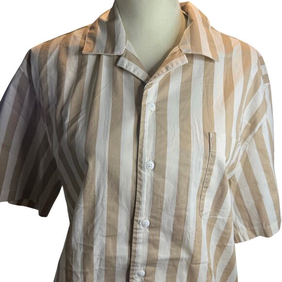 Brixton Bunker Relaxed Fit Men's Button up Shirt, Tan White, Men's Medium, NWT - Picture 2 of 6